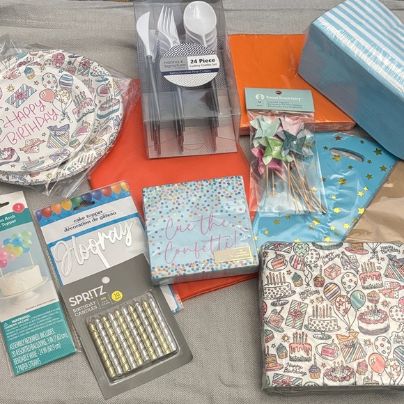 various Other - Birthday Party Tableware Set - Orange, Blue, Pink